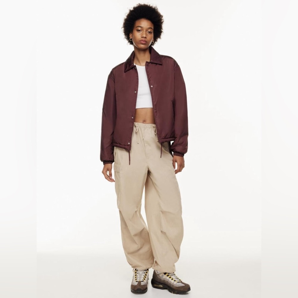 Aritzia TNA Short Coaches Jacket in Merlot Red